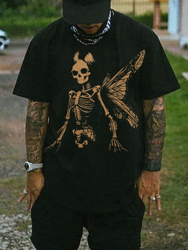 Dark Skull Butterfly Print Men's Short Sleeve Round Neck T-Shirt