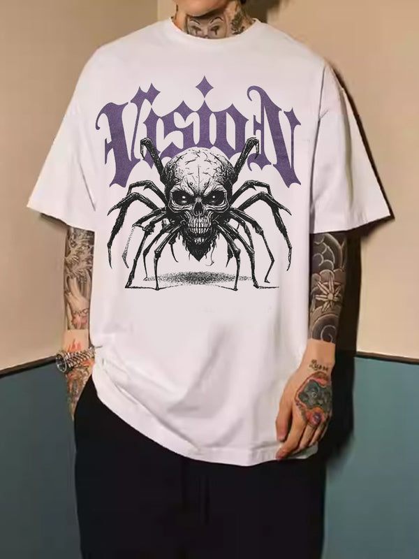 Skull Spider Print Men's Short Sleeve Round Neck T-Shirt