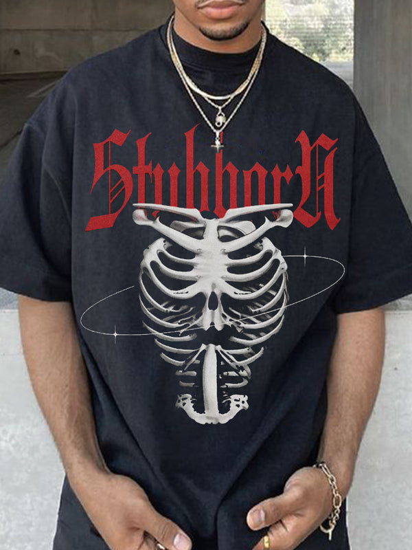 Dark Skull Skeleton Print Men's Short-Sleeved Round Neck T-Shirt