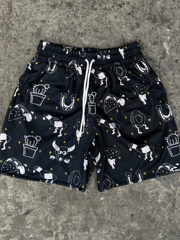 Personalized All-Over Cartoon Print Casual Shorts