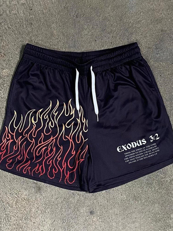 Flame Letter Print Casual Men's Shorts
