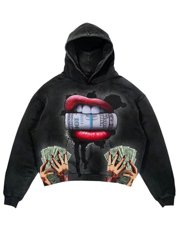 Red Lips Dollar Fashion Print Personalized Men's Hoodie