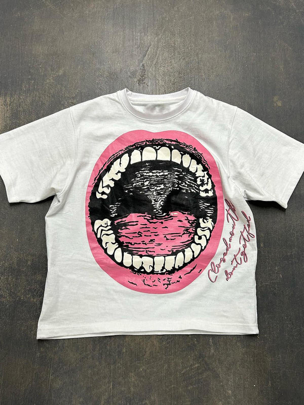 Street Mouth Print Casual Short-Sleeved T-Shirt