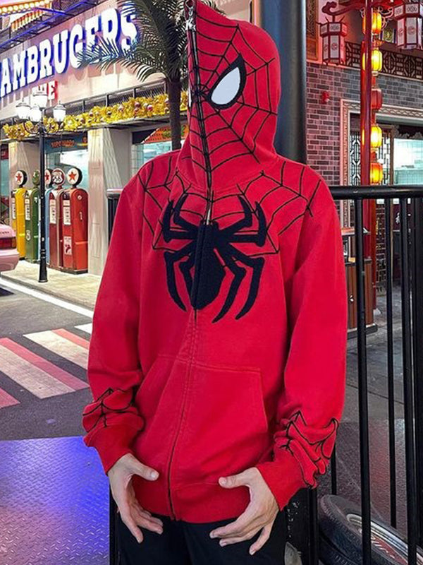 Dark Personality Spider Print Hooded Cardigan